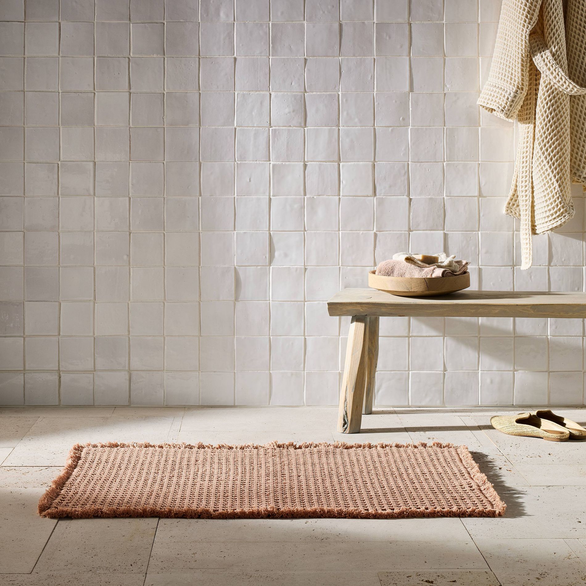 Waffle Cotton Bath Rug with Fringes - Casaluna™