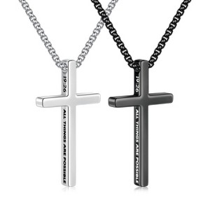 Turandoss 2 PCS Black Silver Cross Necklace for Men Boys, Stainless Steel Inspirational Text Pendant Necklaces, Birthday Gifts for Men Boy, 20Inches - 1 of 4