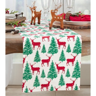 Festive Red and Green Cotton Christmas Table Runner