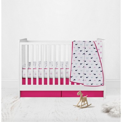 Bacati - Girls Nautical Muslin Whales Boat Pink Blue Navy 3 pc Crib Bedding Set