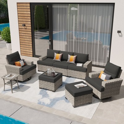 XIZZI Versatile Outdoor Rattan Sectional Sofa Set Collection, 8/9/10-Piece Set w/ Comfy Swivel Chairs, Perfect for Patio Relaxation and Entertaining