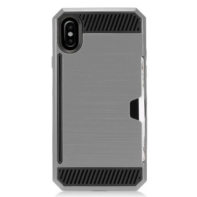 Insten Hard Hybrid Brushed TPU Cover Case w/card slot For Apple iphone X XS - Gray/Black by Eagle