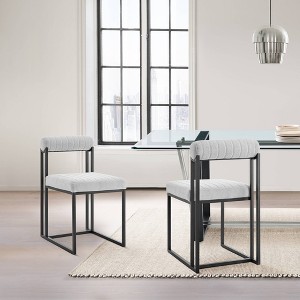 Armen Living Set of 2 Anastasia Iron and Fabric Dining Chairs Matte Black/Light Gray - 1 of 4