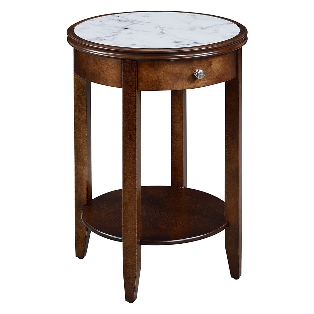 Photos - Coffee Table American Heritage Baldwin End Table with Drawer White Marble/Espresso - Br