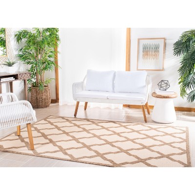 Cream and Beige Geometric Synthetic Rectangular Area Rug 5'3" x 7'6"