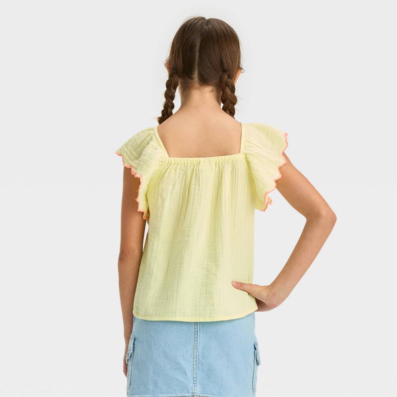 Girls&#39; Ruffle Sleeve Woven Embroidered Top - Cat &#38; Jack&#8482;, 3 of 5