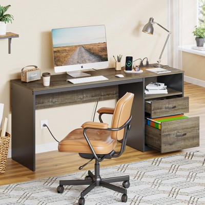 Bestier 60 Inch Home Office Desk with Power OutLets