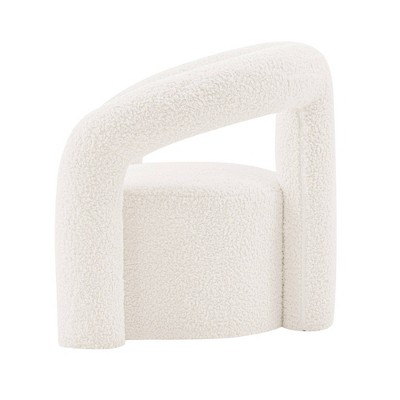 Cream Boucle Upholstered Modern Accent Chair with Pine Wood Frame