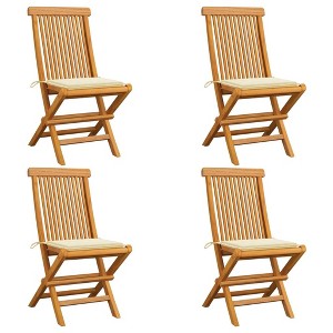 vidaXL Solid Teak Wood Patio Chairs - 4 pcs Set with Cream Cushions, Lightweight, Foldable - 1 of 4