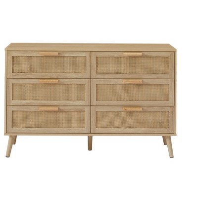 TiramisuBest 55in Long 6 Drawer Dresser with Marbling Worktop, Mordern Storage Cabinet with Metal Leg and Handle with Walnut for Dressers