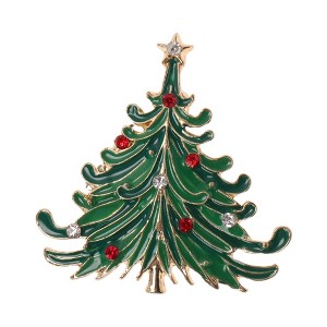 Unique Bargains Christmas Brooches YNCP1556 Christmas Tree Alloy Dripping Wax Green 1.69"x1.77" 1 Pc - 1 of 4