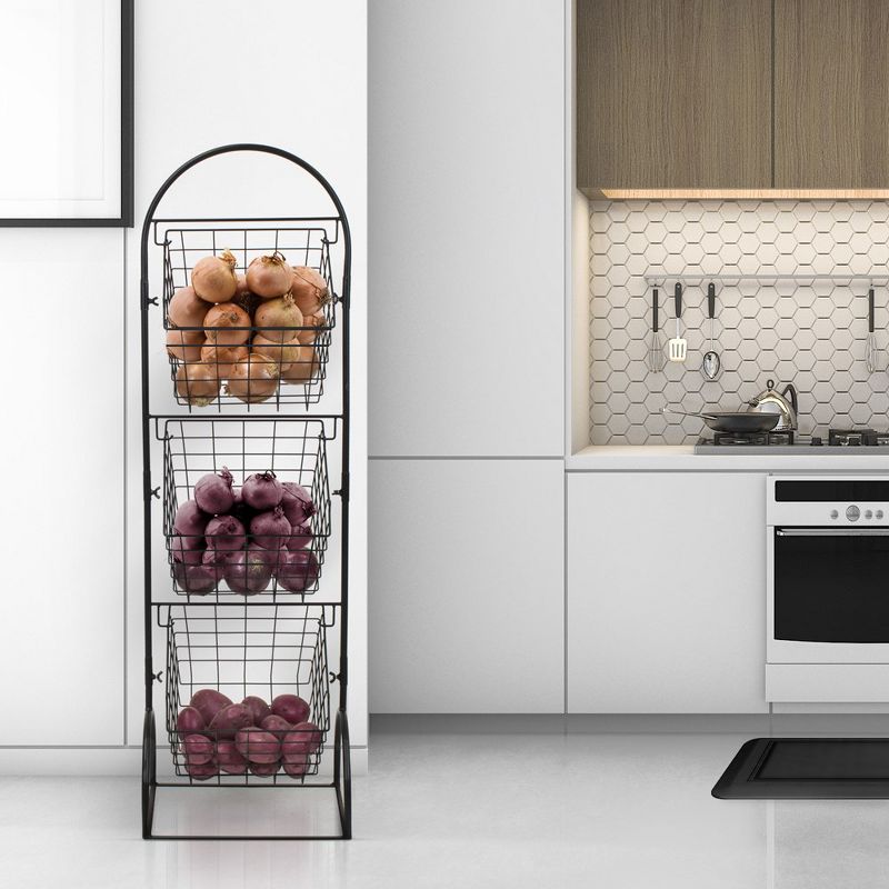 Sorbus 3-Tier Adjustable Market Basket Stand - Fruit, Veggie, & Household Organizer - Stylish Storage & Display for Kitchen & Home, 5 of 11