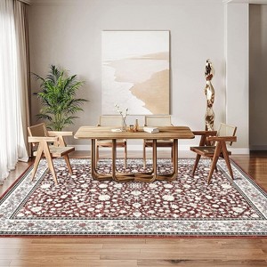 Coucheta Vintage Washable Area Rugs, Non-Slip Low Pile with Rubber Backing for Living Room, Bedroom, Kitchen, Home Office Decor,Multi-Color & Size - 1 of 4