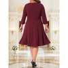 Women's Plus Size Crew Neck 3/4 Sleeve High Waist Button Decor Office Casual A Line Midi Dress with Zipper - Agnes Orinda - 3 of 4