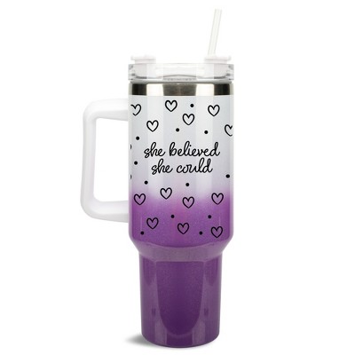 Elanze Designs She Believed She Could Hearts Polka Dots 40 oz. Stainless Steel, Large Water Bottle Coffee Mug, Spill & Leak Resistant, Thermal Travel