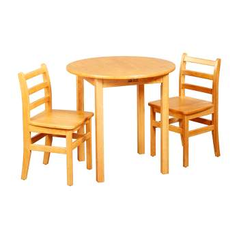 ECR4Kids 30in D Round Hardwood Table with 28in Legs and Two 16in Chairs, Kids Furniture