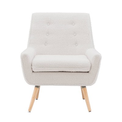 Natural Faux Sherpa Upholstered Accent Chair with Wood Legs