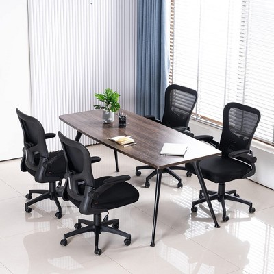 LOVMOR Black Mesh Office Chair with Lumbar Support and Flip-Up Arms