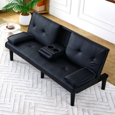 SKRAN 67" Futon Couch, Convertible 3 in 1 Sleeper Bed Couches With Adjustable Backrest,Cup Holders For Living Room, Bedroom