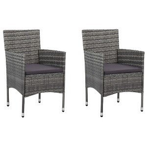 vidaXL Rattan Chair Set of 2 Grey Poly Rattan, Steel Frame Medium - 1 of 4