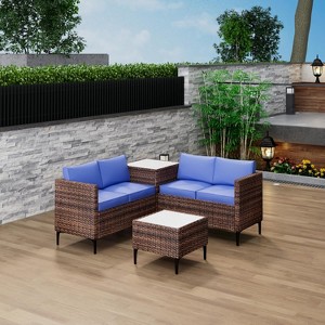 4-Piece All-Weather PE Rattan Set - Loveseat sofa & storage coffee table for backyard, poolside or porch conversations. - 1 of 4