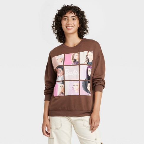 Women s Barbie Squares Cozy Graphic Sweatshirt Brown Target