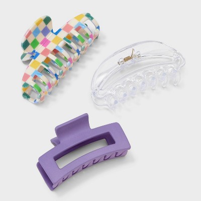 Girls&#39; 3pk Checkerboard Claw Clip Set - art class&#8482;