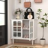 COMHOMA White Fluted Cabinet with Glass Doors, Vintage Style Storage Credenza with Adjustable Shelves for Dining Room - 2 of 4