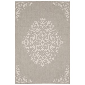 Paloma Floral Center Medallion Patio Rug Gray/Ivory - Captiv8e Designs - 1 of 4