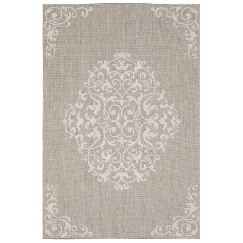 9'10inx12'10in Paloma Floral Center Medallion Patio Rug Gray/Ivory - Captiv8e Designs