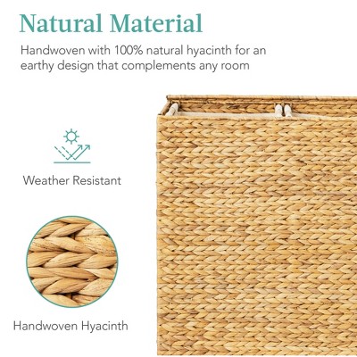 Large Natural Water Hyacinth Double Laundry Hamper with Lid