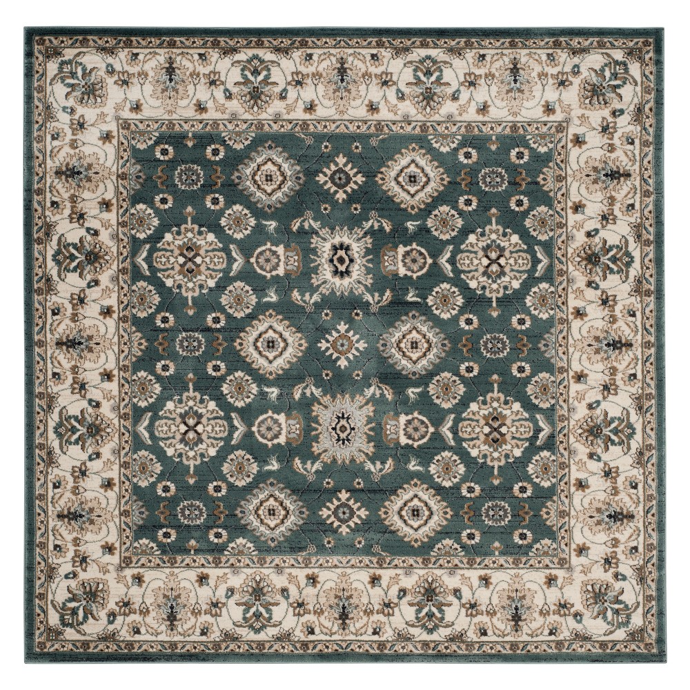 7'x7' Floral Loomed Square Area Rug Teal/Cream - Safavieh