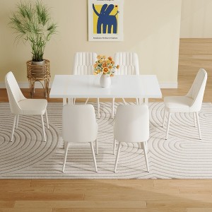NicBex 5 PCS/7 PCS Cream-Style Piece White MDF Dining Table Set with 4/6 Armless Chairs for Kitchen/Apartment,White - 1 of 4
