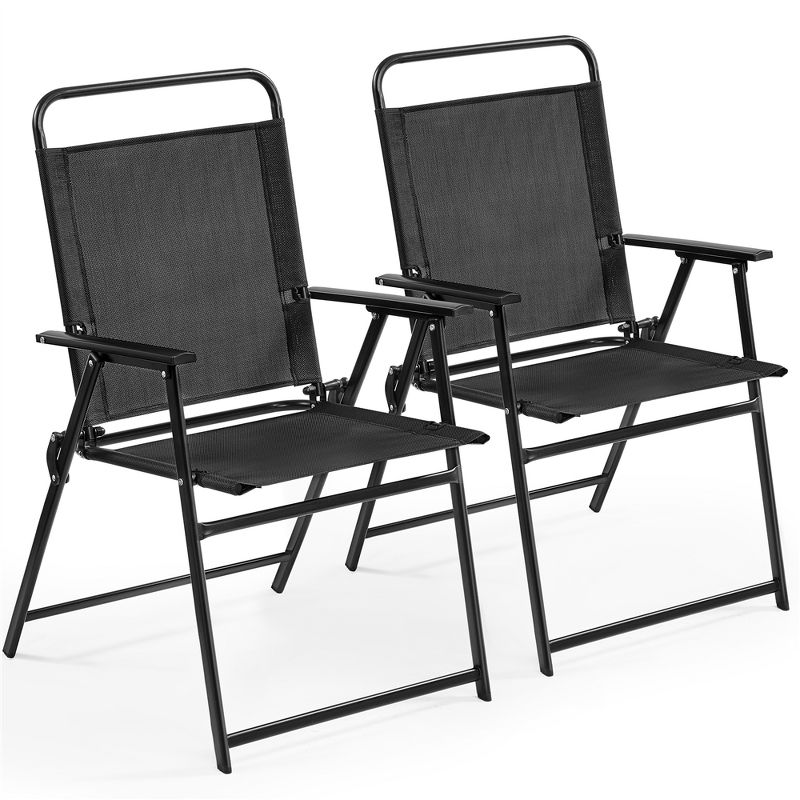 Yaheetech Set of 2 Outdoor Foldable Dining Chairs, with Backrest, Black, 1 of 8