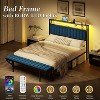 AMERLIFE LED Bed Frame with Foldable Ottoman, Charging Station, Velvet Upholstered Headboard - 4 of 4
