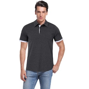 Mens Collared Shirts Short Sleeve Dry Fit Golf Polo Shirt Performance Fashion Plain Henley T-shirts - 1 of 4