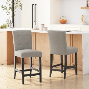 Fabric Button Tufted 26" Counter Stools, Set of 2 with Waffle Stitch Backrest, Upholstered Seat and Rubberwood Frame for Kitchen - 1 of 4