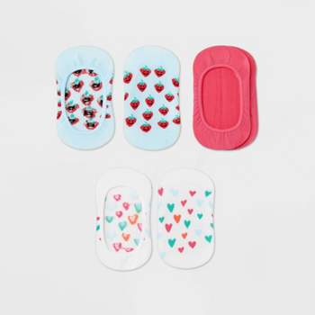 Girls' 3pk Strawberries And Hearts Liner Socks - Cat & Jack™ Blue/White/Pink
