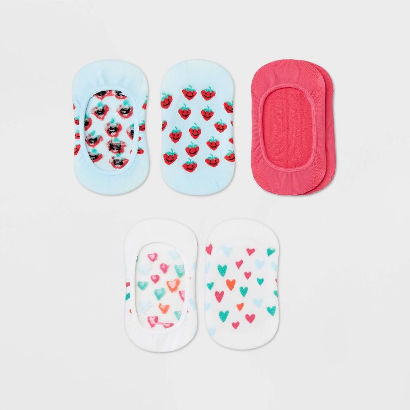Girls' 3pk Strawberries And Hearts Liner Socks - Cat & Jack™ Blue/White/Pink, 1 of 5