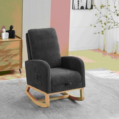 NicBex Rocking Chair with High Back Glider Rocking Chair with Retractable Footrest Armchair with Side Pocket for Bedroom, Living Room