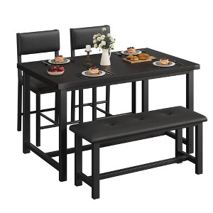 Farmhouse Dining Table Set for 4, Kitchen Table with Upholstered Bench and 2 Chairs, Space Saving Dining Room Table and Chairs Set - 1 of 4