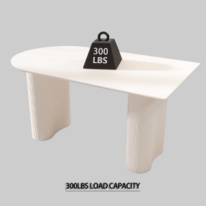 Gulches 63" Cream White MDF Dining Table + Irregular Side Table, 4-8 Seater, Thick Wave Legs, Elegant Assembly Table for Home Kitchen - 1 of 4