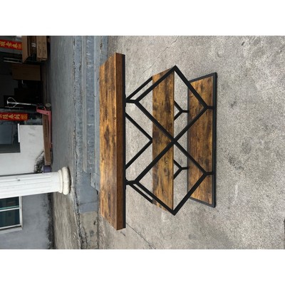 Industrial Sofa Table with Circle Base & Storage - Rustic Wood Console for Entryway, Hallway, Foyer