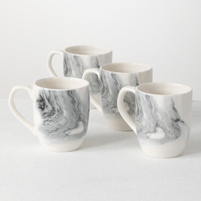 Sullivans Set Of 4 Fluid Pattern Dolomite Mugs 4.75"H Gray