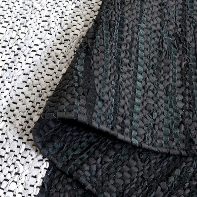 Handmade Light Grey and Black Cowhide Area Rug with Fringe