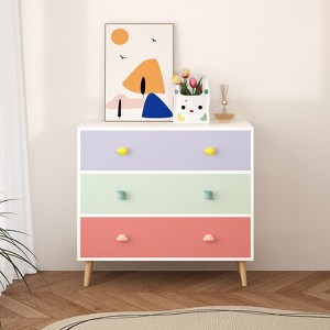 FONTOI 3 Drawer Nightstands, Baby Nightstand, Side Table with Storage Cabinet for Toddlers' Bedroom Nursery, Multicolored, 11.8"*28.7"*31.5" - 1 of 4