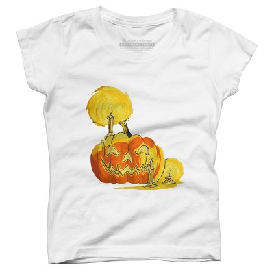 Girl's Design By Humans Halloween Pumpkin with Candle and Evil Smile By wubbadub T-Shirt