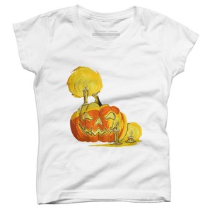 Girl's Design By Humans Halloween Pumpkin with Candle and Evil Smile By wubbadub T-Shirt - 1 of 2