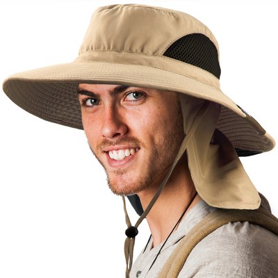 Tirrinia Mens Sun Hat with Neck Flap Wide Brim Fishing Safari Hiking Cap Tan