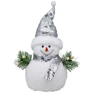 Northlight Frosted Sequined Christmas Snowman Figure - 12" - White and Silver - 1 of 4